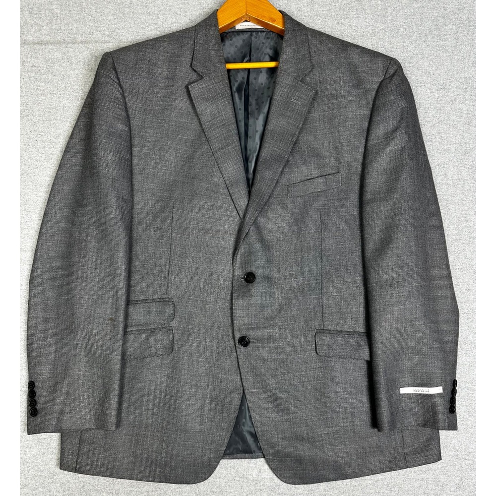 NEW Perry Ellis Portfolio Blazer 46R Modern Fit Gray Sharkskin Sport Coat